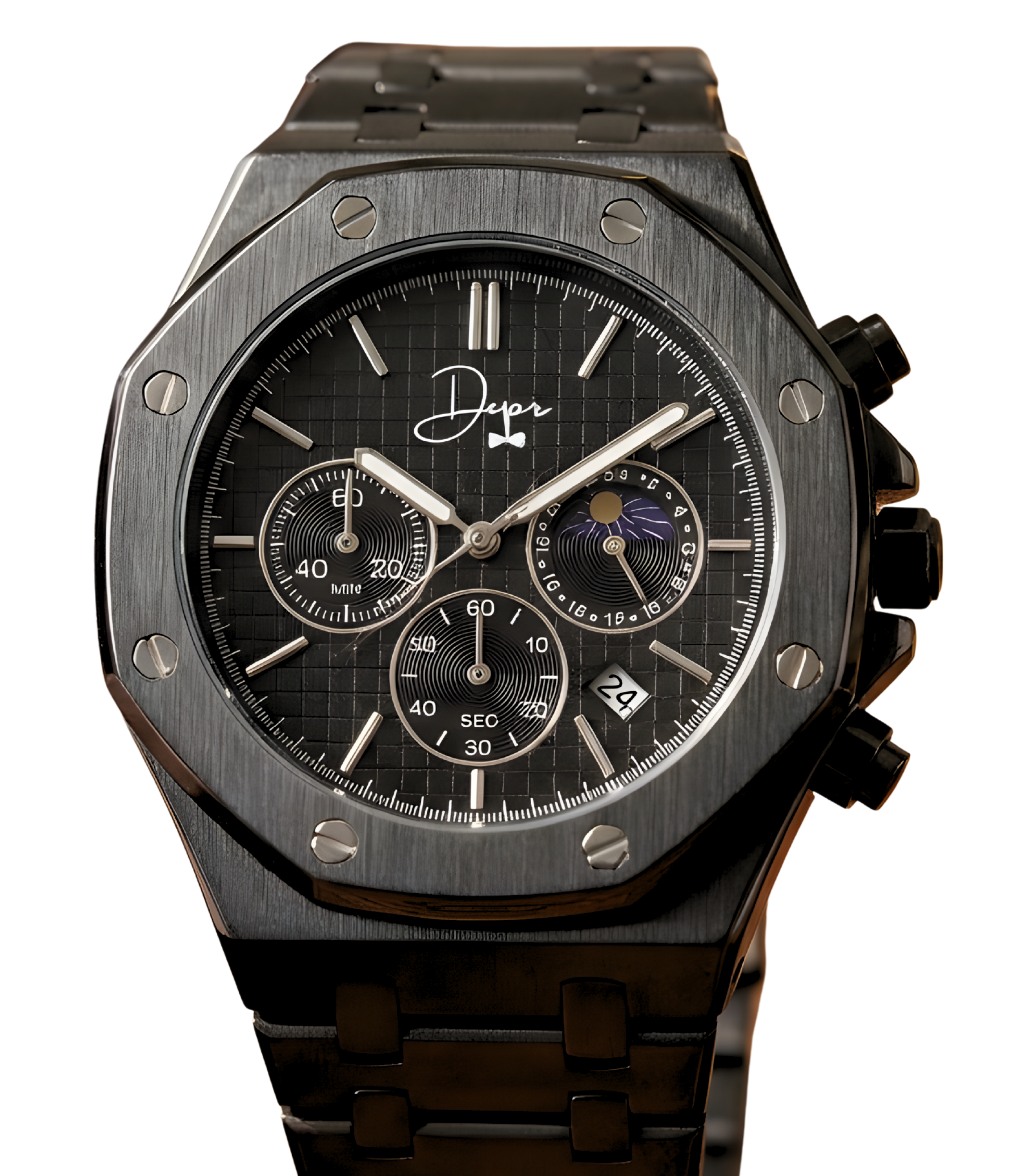 Black Stainless Steel Watch - ChronoLunar Alba