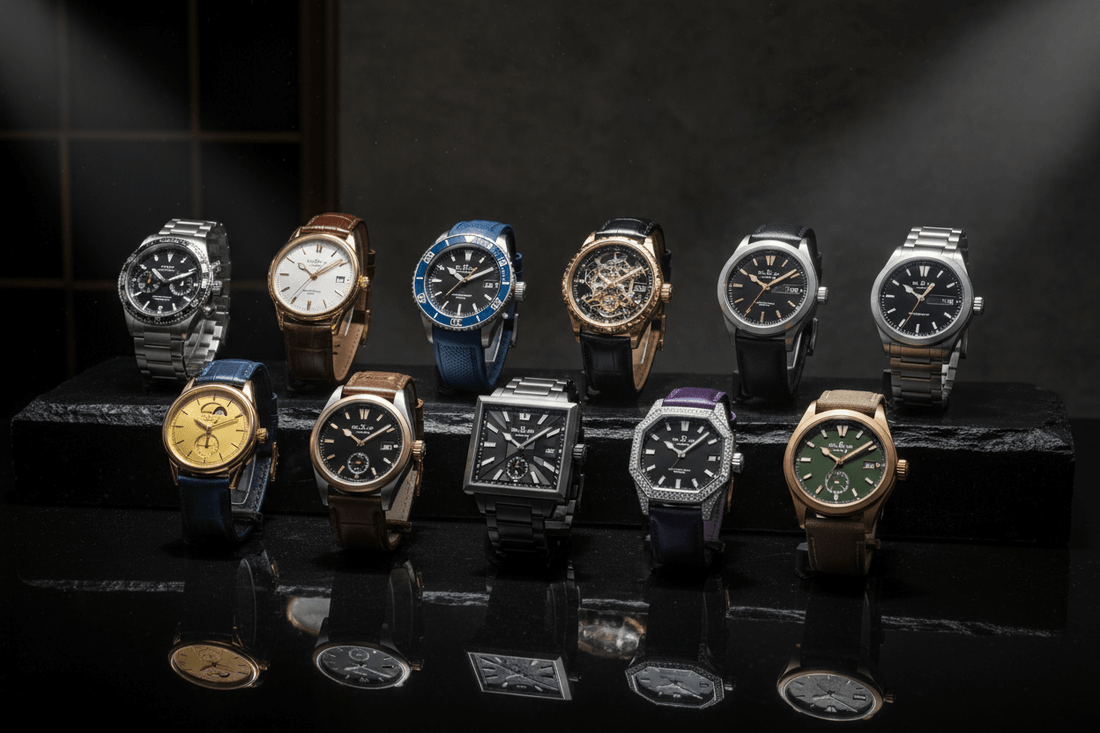 10 Must-Have Watches for Every Collection displayed on a black surface with dramatic lighting.