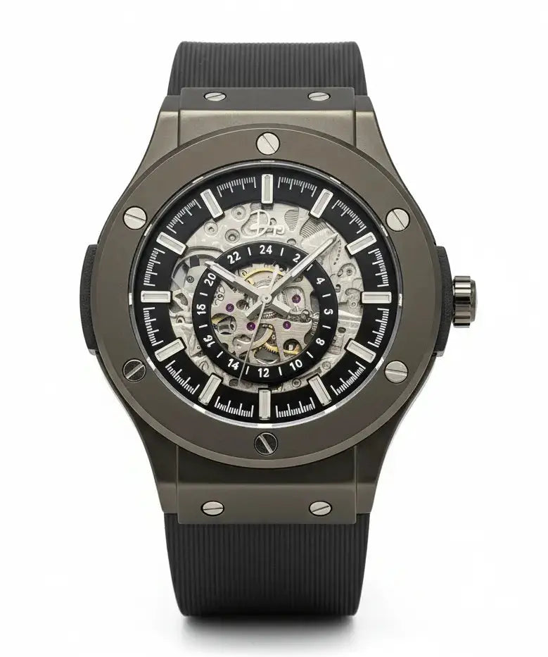 Experience the Best Automatic Stainless Steel Skeleton Watch Dapper 199 Gunmetal