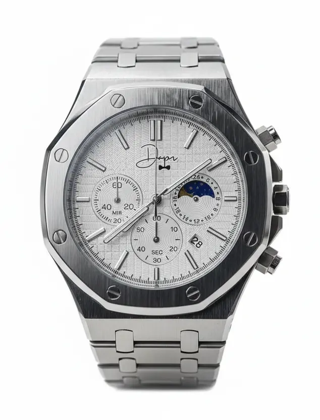 Silver Stainless Steel Watch – ChronoLunar White Dial by Dapper Watches