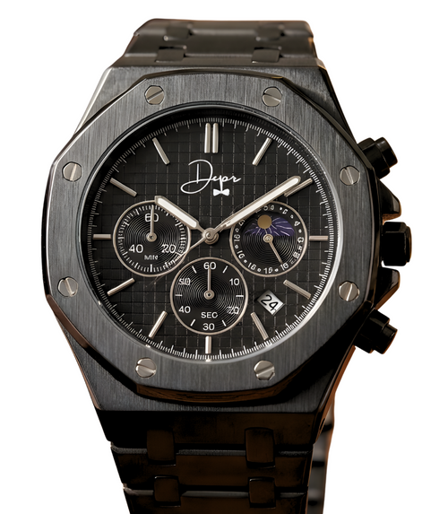 Black Stainless Steel Watch - ChronoLunar All Black by Dapper Watches - Dapper Watches