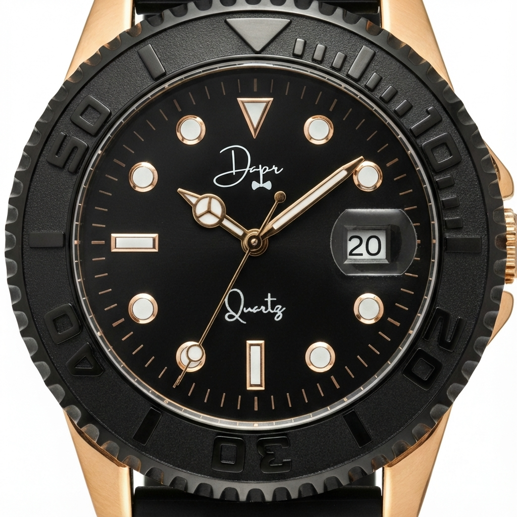 Black watch with gold accents on a white background