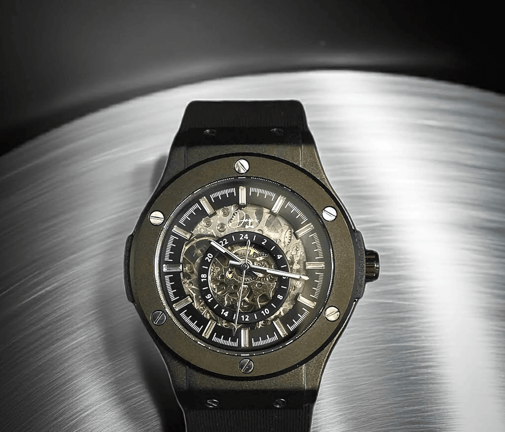 Dapr Jackson skeleton automatic luxury watch with sapphire glass and leather strap