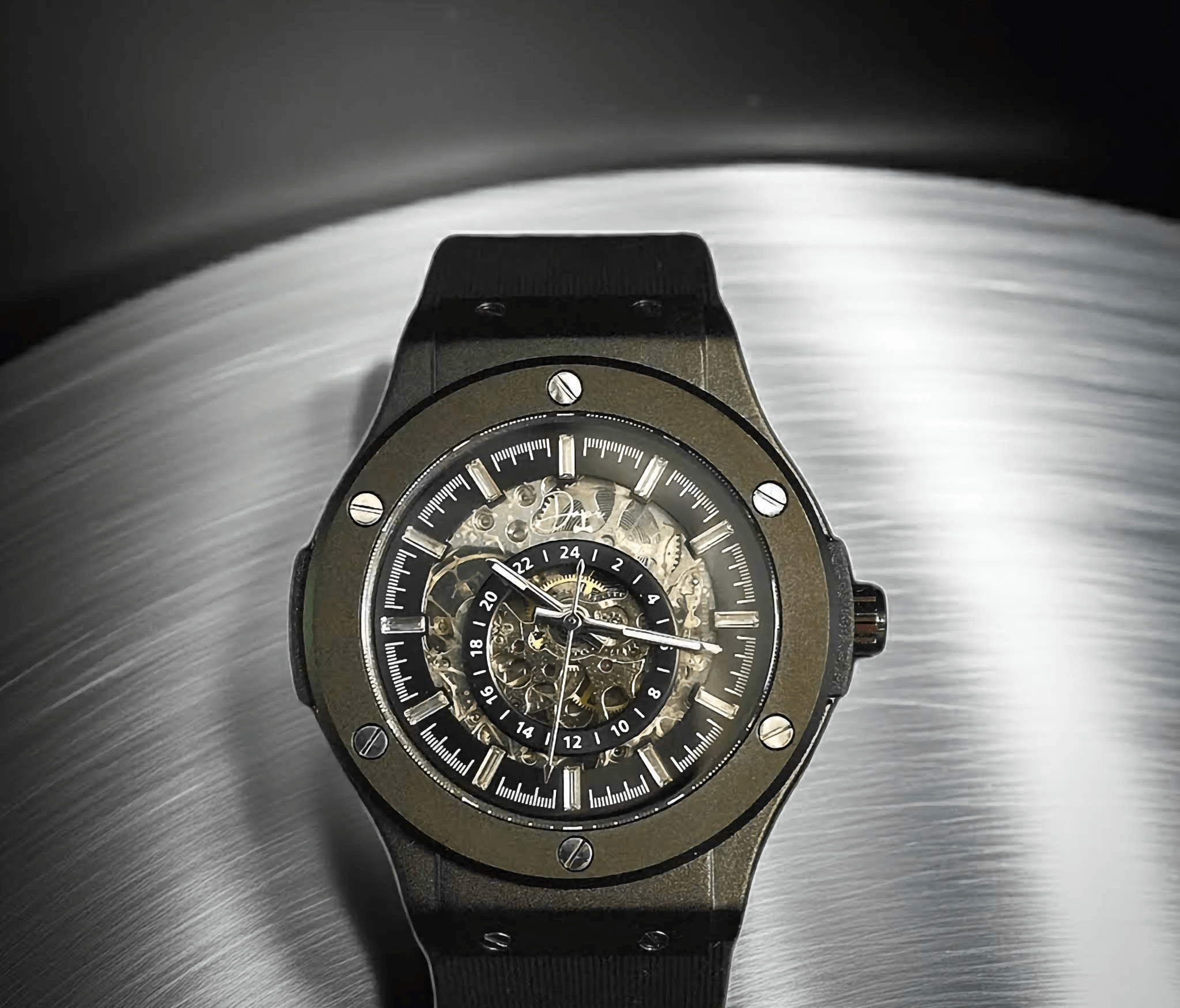 Dapr Jackson skeleton automatic luxury watch with sapphire glass and leather strap