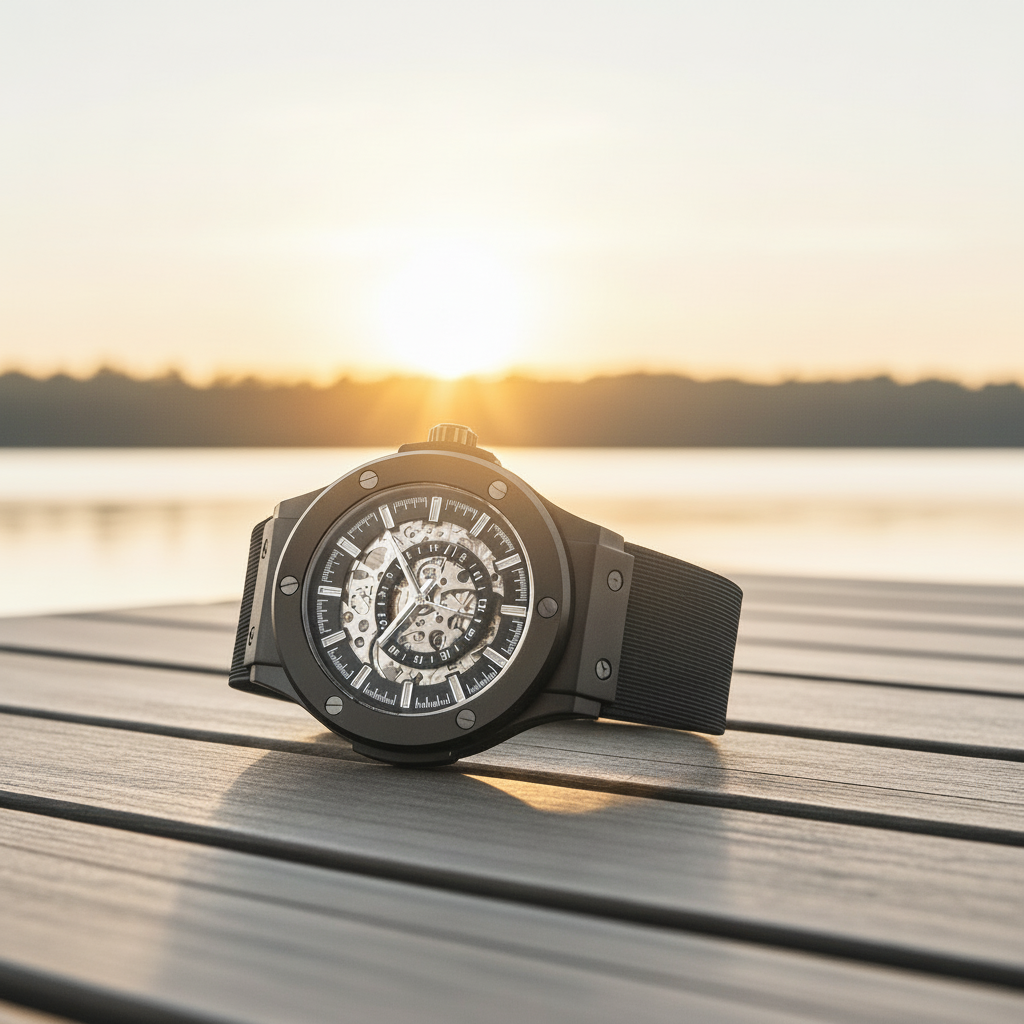 Dapr Jackson skeleton automatic luxury watch with sapphire glass and leather strap