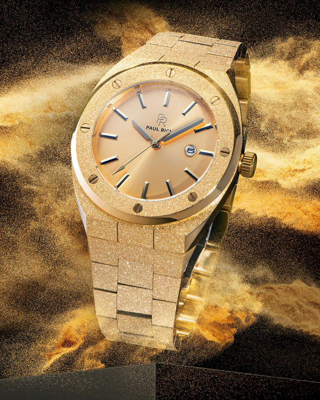 Gold Men's Watch- Frosted Midas Touch (Style-Gold Watches)
