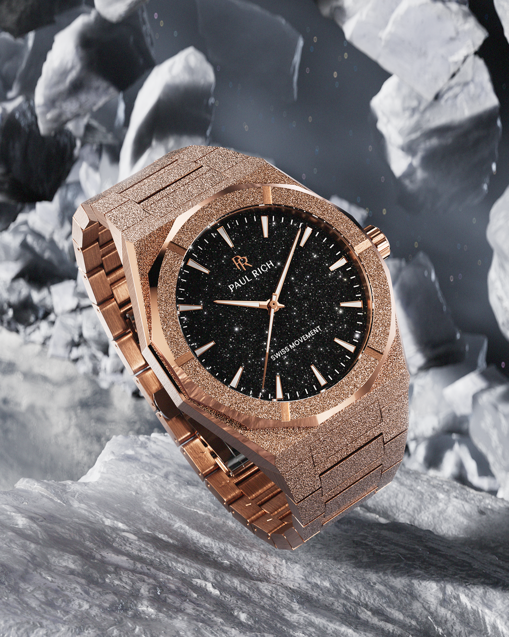 Mens Gold Watch- Frosted Star Dust II Void Rose Gold