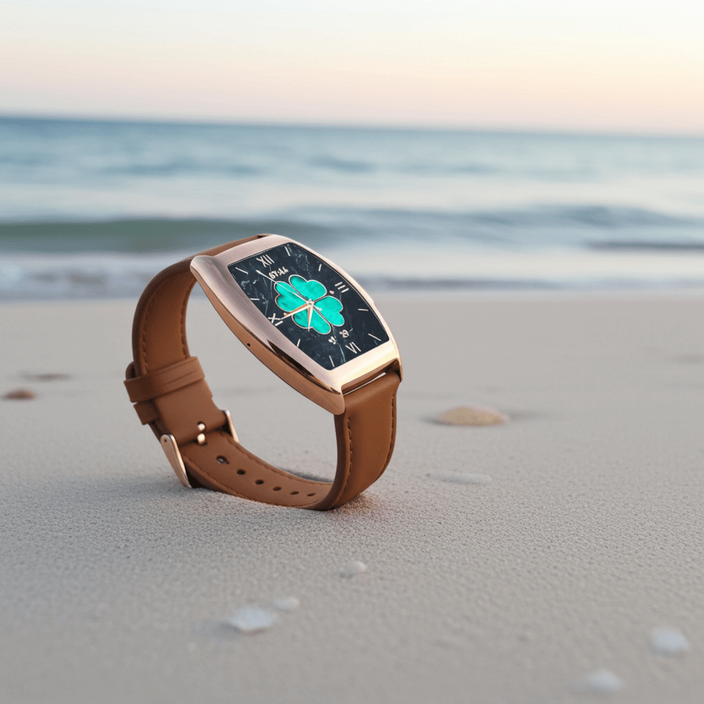 Dapr Mil-e smartwatch features iOS & Android Compatible on the beach with a minimalist design.