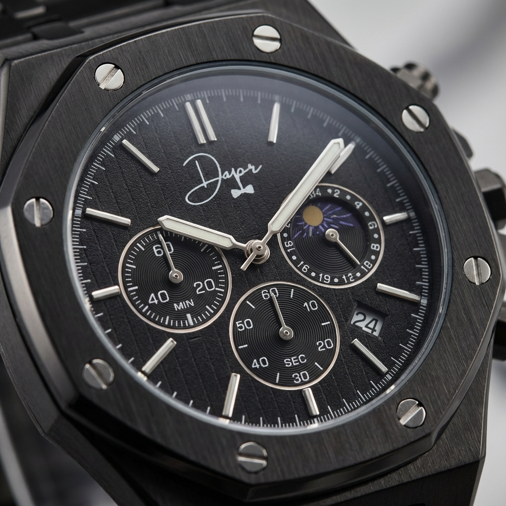 Black Stainless Steel Watch - ChronoLunar All Black by Dapper Watches - Dapper Watches
