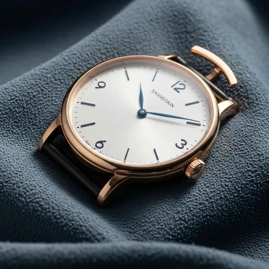 Elegant manual wind watch on soft fabric, showcasing its slim profile and winding crown