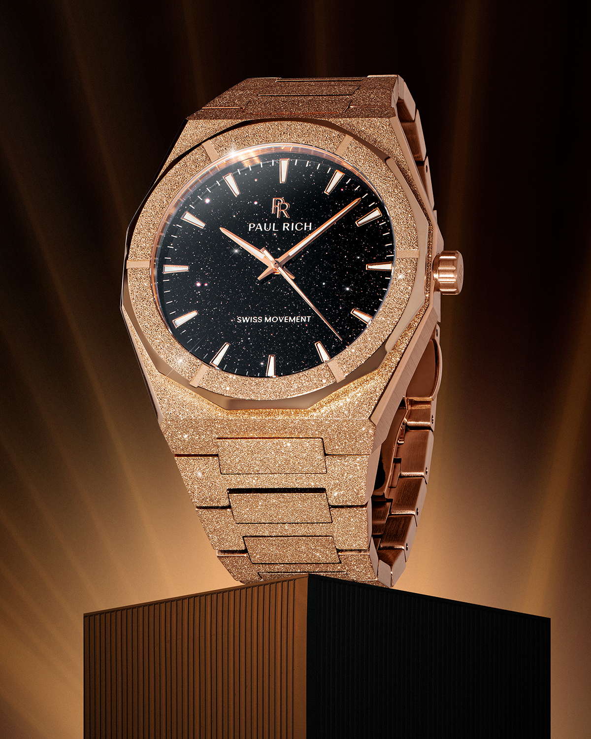 Mens Gold Watch- Frosted Star Dust II Void Rose Gold
