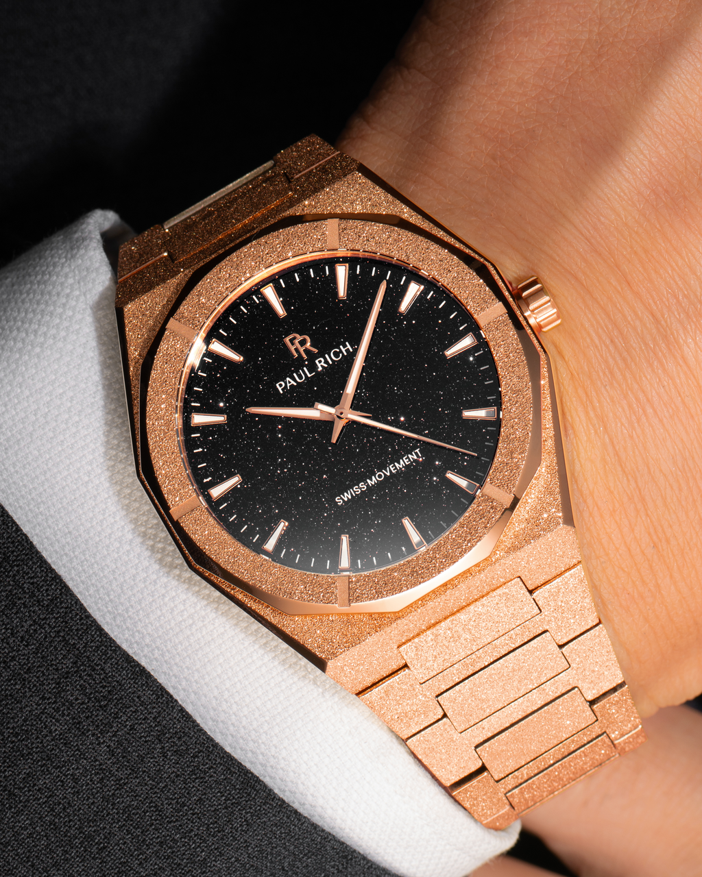 Mens Gold Watch- Frosted Star Dust II Void Rose Gold