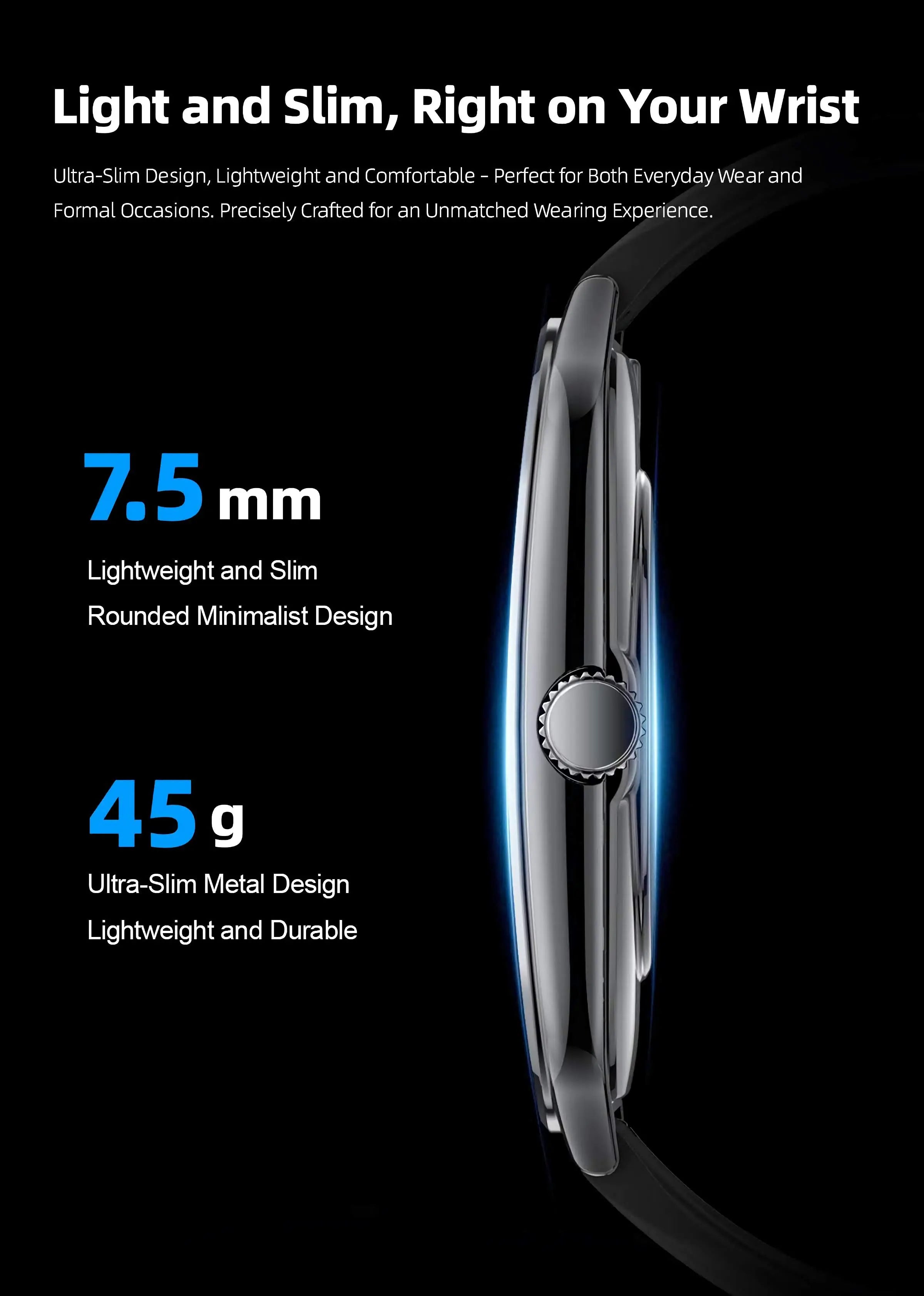 Silver-toned, ultra-slim metal watch with a rounded minimalist design and a 7.5mm profile.