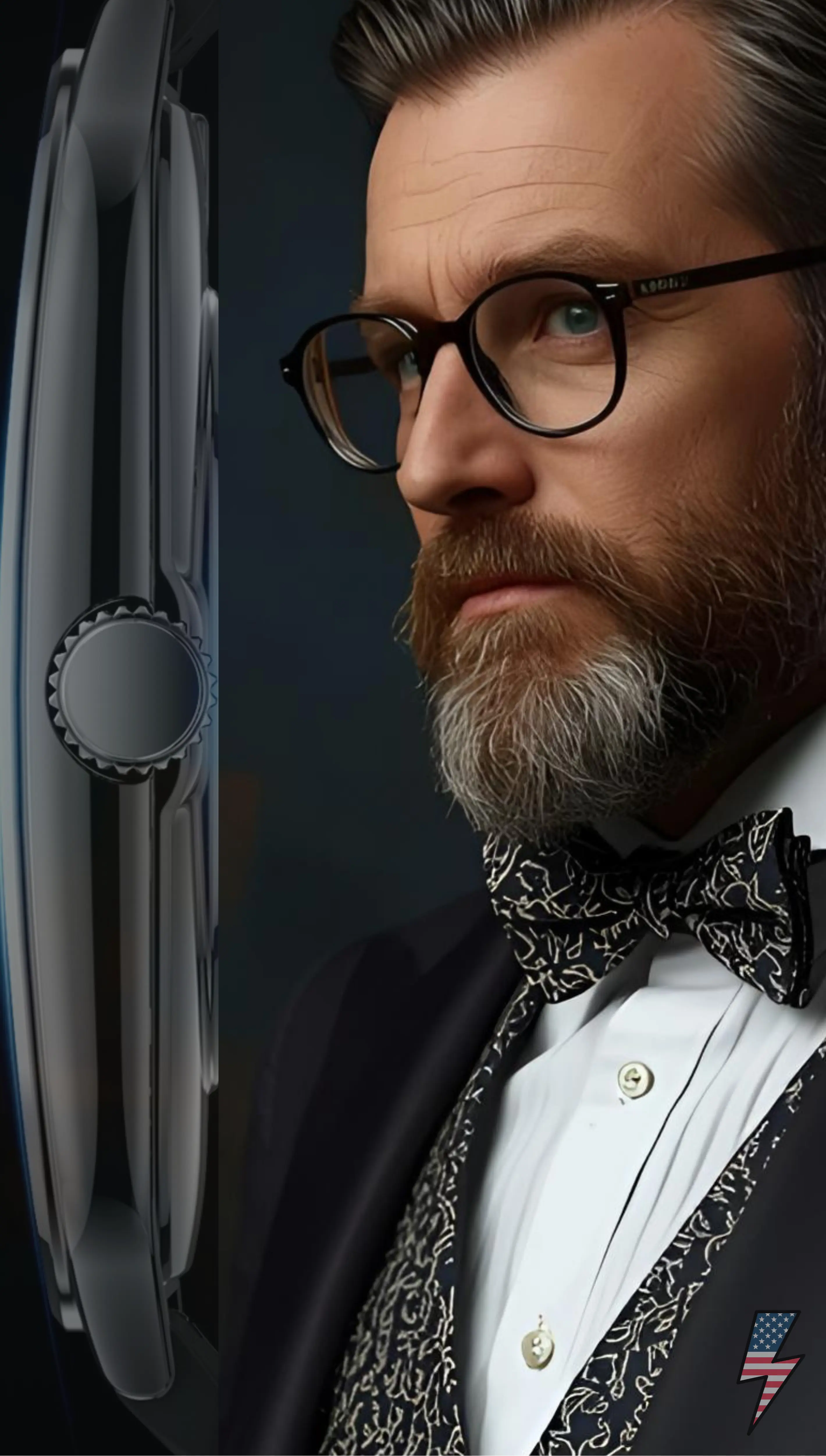 A sleek, silver-toned watch with a polished metallic case and a textured crown.